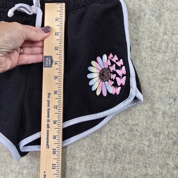 Girls B.TWEEN Black Shorts With Rainbow Daisy & Butterfly Embroidery - Picture 5 of 5